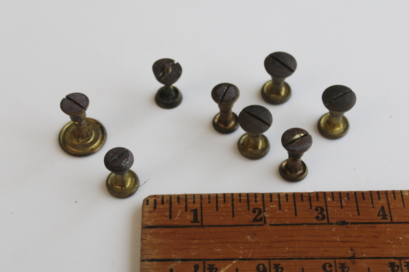 photo of vintage brass saw bolts, lot of salvaged hardware from old tools  #3