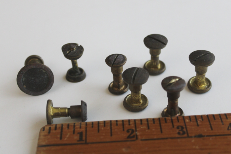 photo of vintage brass saw bolts, lot of salvaged hardware from old tools  #4