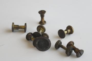 catalog photo of vintage brass saw bolts, lot of salvaged hardware from old tools 