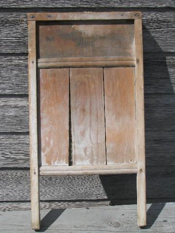 photo of vintage brass scrub board primitive old wooden laundry washboard #2