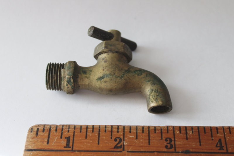 photo of vintage brass spigot valve, tiny solid brass faucet with tap handle, industrial hardware  #1