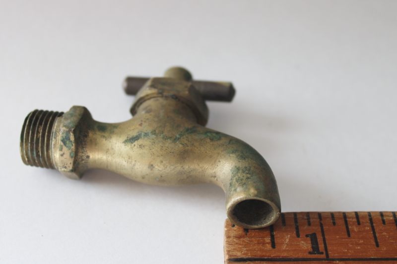 photo of vintage brass spigot valve, tiny solid brass faucet with tap handle, industrial hardware  #4