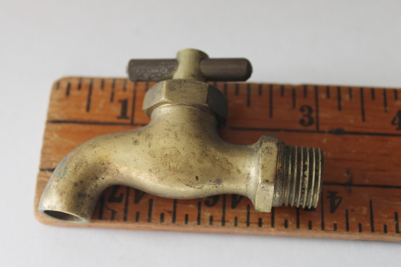 photo of vintage brass spigot valve, tiny solid brass faucet with tap handle, industrial hardware  #5