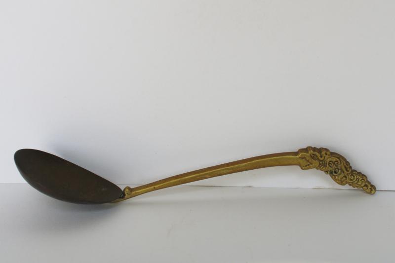 photo of vintage brass spoon w/ dragon handle, small brass ladle from Thailand Siam? #1