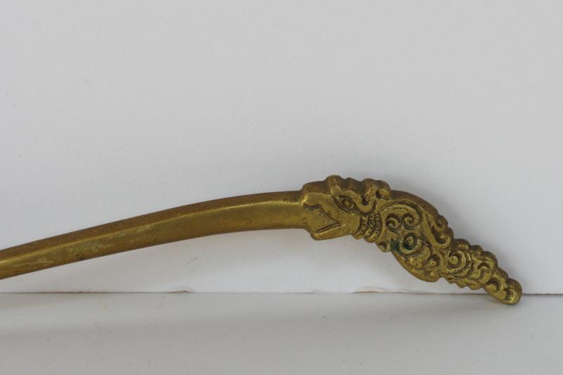 photo of vintage brass spoon w/ dragon handle, small brass ladle from Thailand Siam? #2