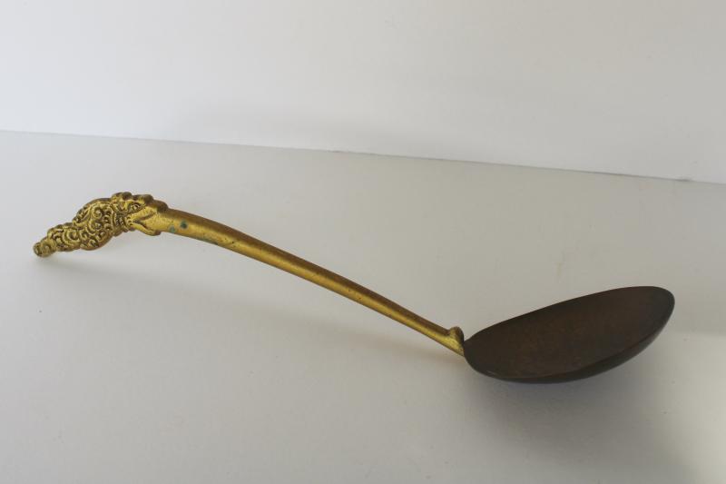 photo of vintage brass spoon w/ dragon handle, small brass ladle from Thailand Siam? #3