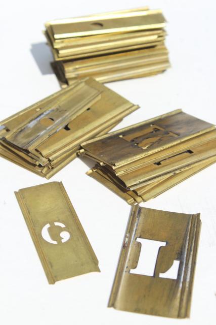 photo of vintage brass stencils interlocking letters, old type lettering, numbers, punctuation #1