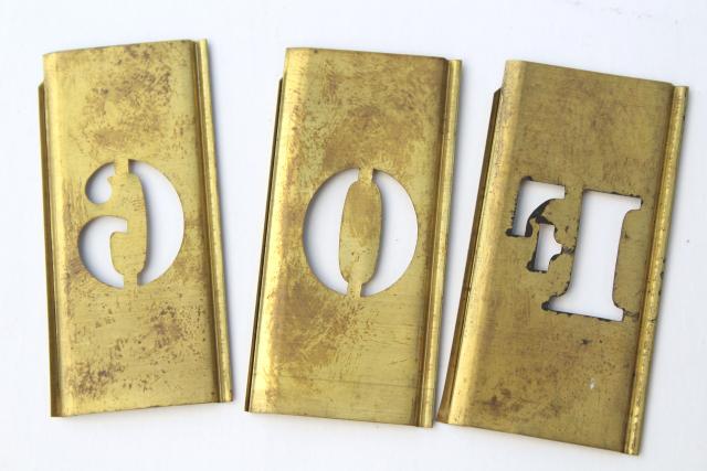 photo of vintage brass stencils interlocking letters, old type lettering, numbers, punctuation #2
