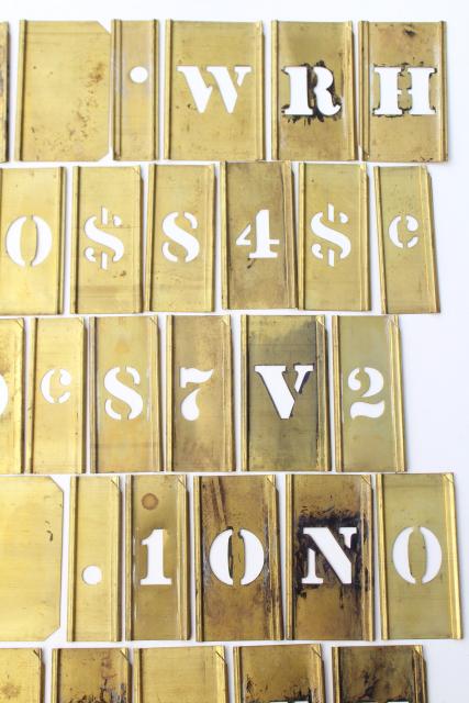 photo of vintage brass stencils interlocking letters, old type lettering, numbers, punctuation #7
