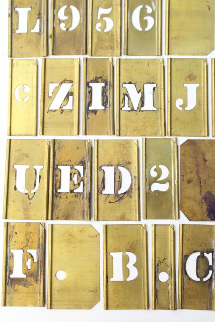 photo of vintage brass stencils interlocking letters, old type lettering, numbers, punctuation #8