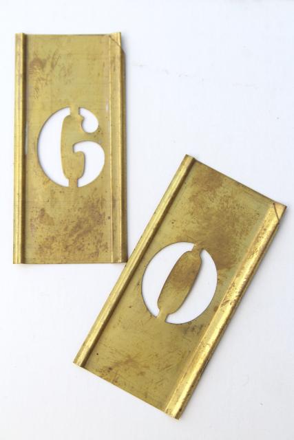 photo of vintage brass stencils interlocking letters, old type lettering, numbers, punctuation #10