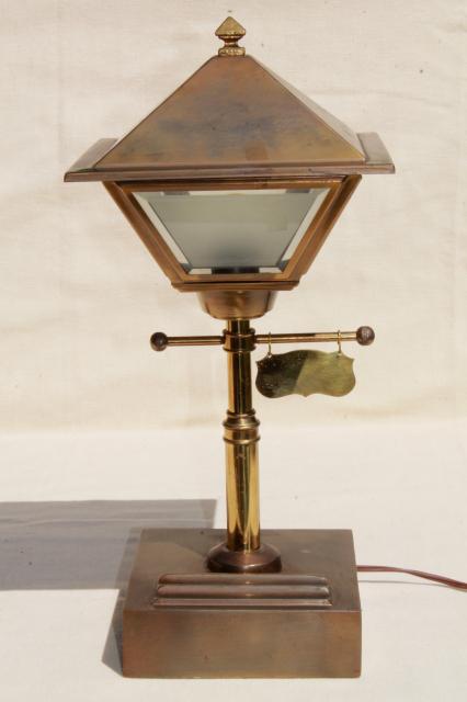 photo of vintage brass 'street lamp' electric desk light w/ metal lantern shade #1