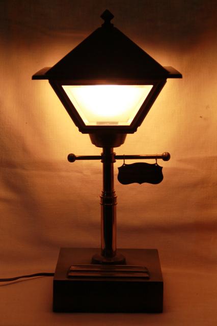 photo of vintage brass 'street lamp' electric desk light w/ metal lantern shade #5