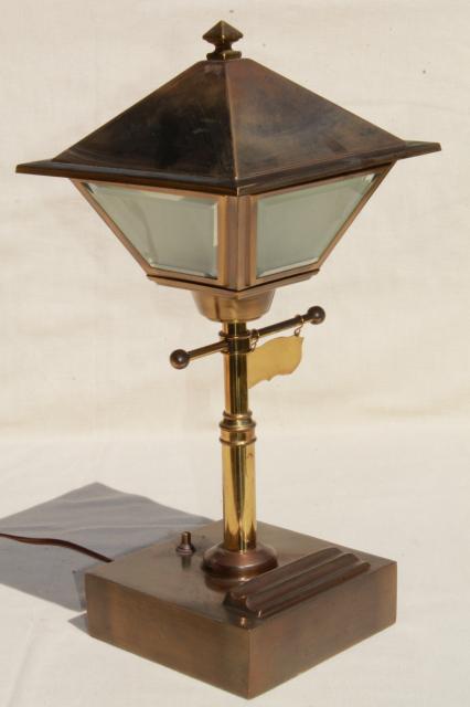 photo of vintage brass 'street lamp' electric desk light w/ metal lantern shade #6
