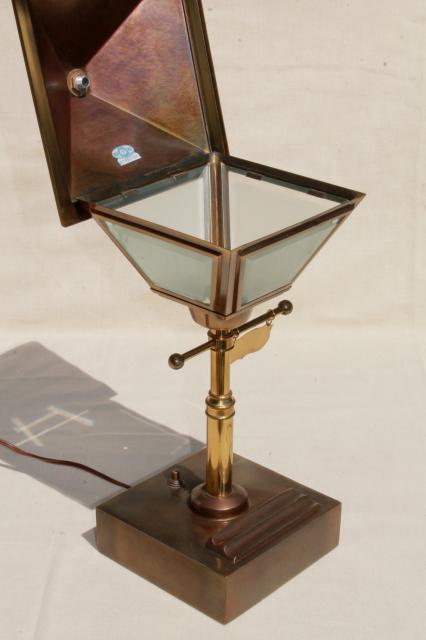 photo of vintage brass 'street lamp' electric desk light w/ metal lantern shade #7