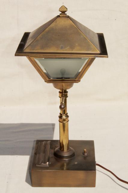 photo of vintage brass 'street lamp' electric desk light w/ metal lantern shade #9