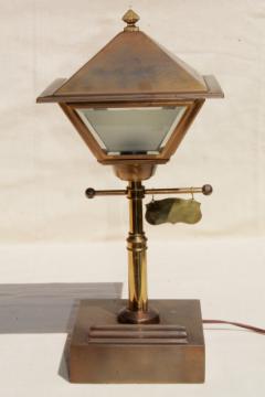 catalog photo of vintage brass 'street lamp' electric desk light w/ metal lantern shade