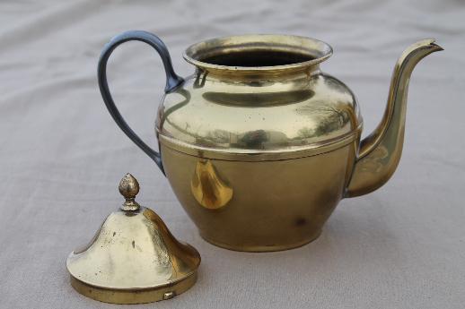 photo of vintage brass teapot, old Farberware Brooklyn New York brass tea kettle pot #2