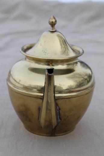 photo of vintage brass teapot, old Farberware Brooklyn New York brass tea kettle pot #3