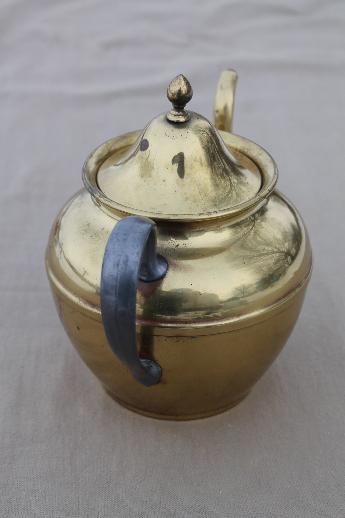 photo of vintage brass teapot, old Farberware Brooklyn New York brass tea kettle pot #4