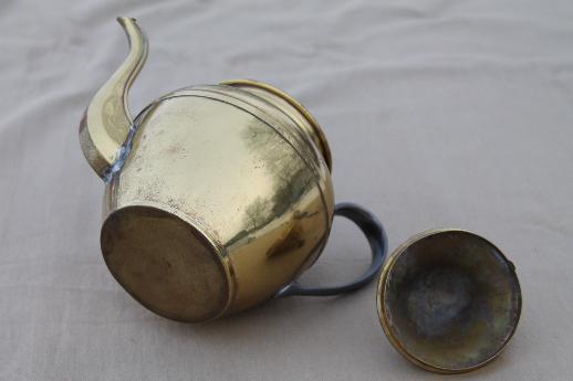 photo of vintage brass teapot, old Farberware Brooklyn New York brass tea kettle pot #6