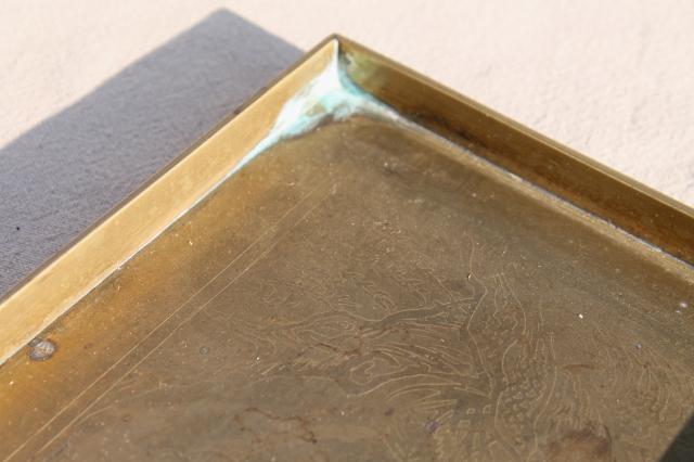 photo of vintage brassware, solid brass tray, collection of candle holders for small candles #9