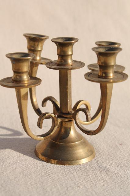 photo of vintage brassware, solid brass tray, collection of candle holders for small candles #11