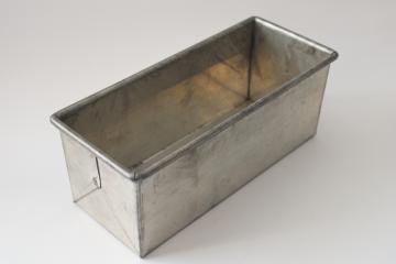 catalog photo of vintage bread baking pan sturdy folded corners loaf shape, Bake King type tinned steel pan 