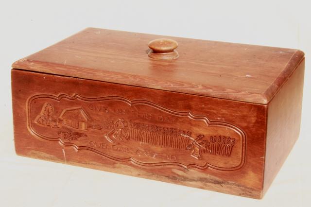 photo of vintage breadbox Give Us This Day Our Daily Bread vintage country pine wood bread box #1