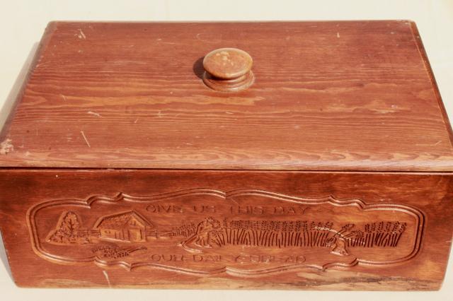 photo of vintage breadbox Give Us This Day Our Daily Bread vintage country pine wood bread box #2