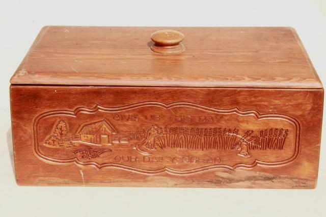 photo of vintage breadbox Give Us This Day Our Daily Bread vintage country pine wood bread box #3