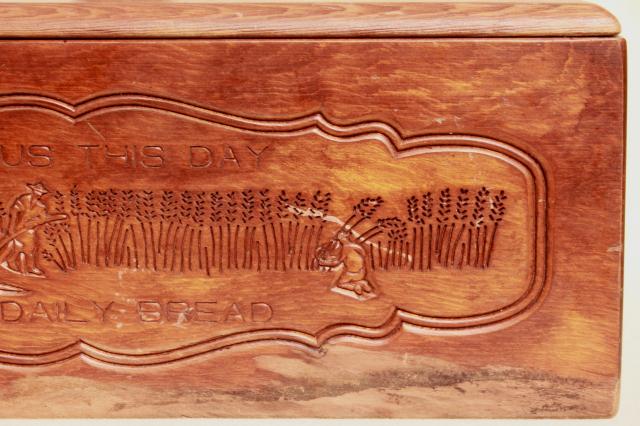 photo of vintage breadbox Give Us This Day Our Daily Bread vintage country pine wood bread box #5