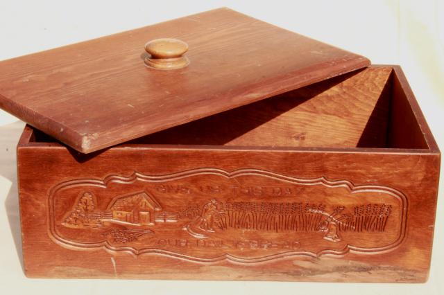 photo of vintage breadbox Give Us This Day Our Daily Bread vintage country pine wood bread box #6