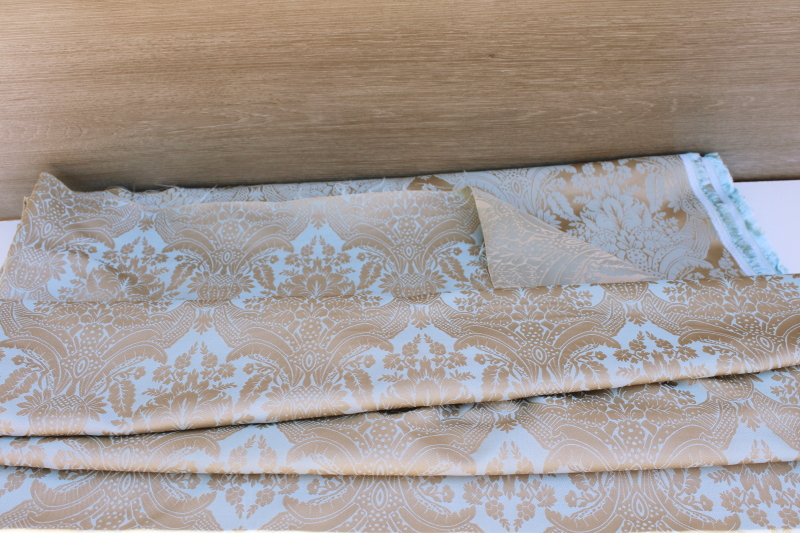 photo of vintage brocade fabric, french blue & bronze soft silky poly for decor or fashion sewing #4