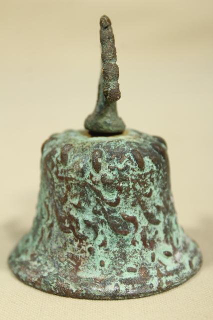 photo of vintage bronze temple or garden bell w/ verdigris green, handcrafted souvenir metal art #3