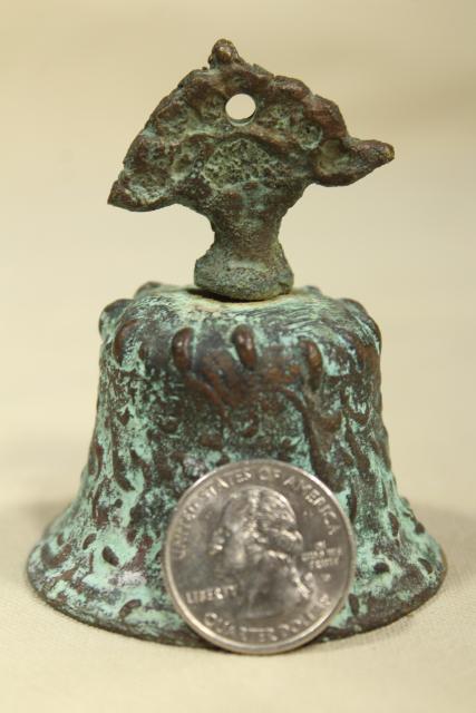 photo of vintage bronze temple or garden bell w/ verdigris green, handcrafted souvenir metal art #4