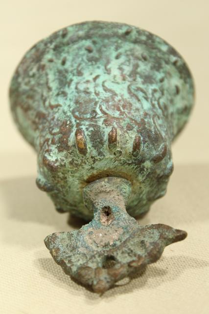 photo of vintage bronze temple or garden bell w/ verdigris green, handcrafted souvenir metal art #6