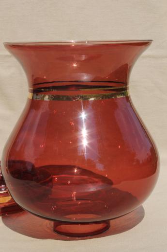 photo of vintage brown amber glass candle lamp, hurricane shade & taper candle holder #3