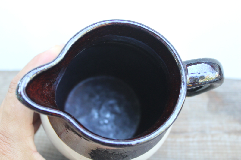 photo of vintage brown & tan stoneware pitcher, Robinson Ransbottom pottery RRP Roseville Ohio  #2