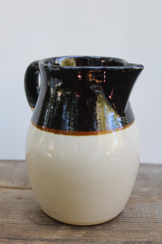 photo of vintage brown & tan stoneware pitcher, Robinson Ransbottom pottery RRP Roseville Ohio  #4