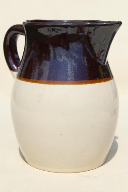 photo of vintage brown band stoneware pitcher or milk jug, RRP Robinson Ransbottom pottery Roseville #1