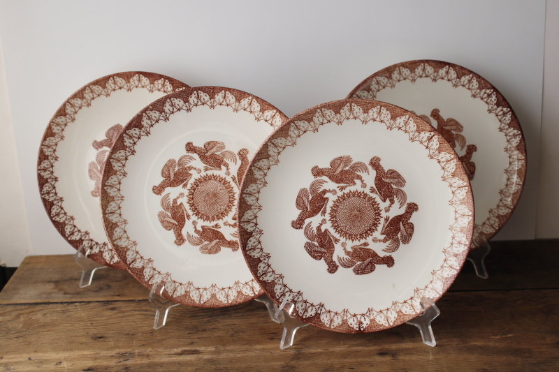 photo of vintage brown chickens monochrome print ceramic dinner plates, Hen Party Knowles china  #3