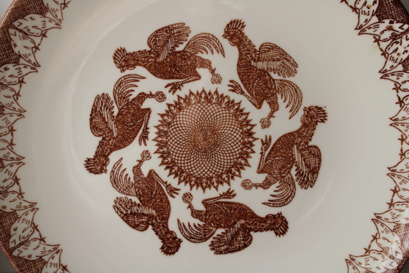 photo of vintage brown chickens monochrome print ceramic dinner plates, Hen Party Knowles china  #6