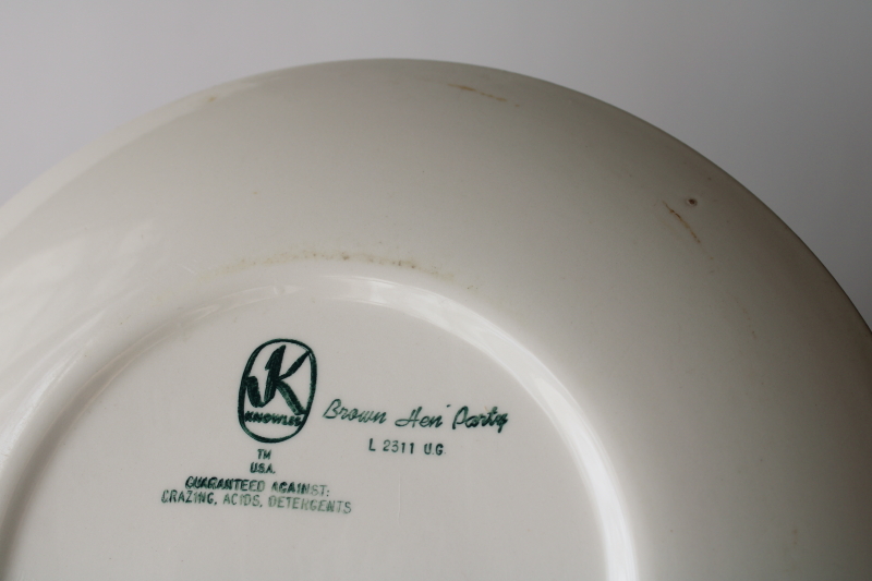 photo of vintage brown chickens monochrome print ceramic dinner plates, Hen Party Knowles china  #9