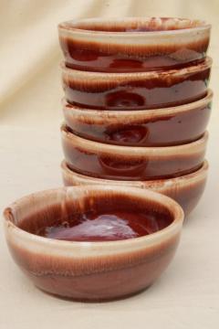 catalog photo of vintage brown drip ceramic soup or cereal bowls, heavy stoneware pottery dishes