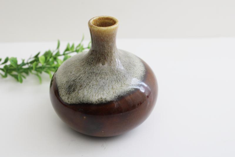 photo of vintage brown drip glaze ceramic tiny vase, minimalist mod neutral decor #3