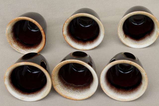 photo of vintage brown drip glaze pottery custard cups, set of six creme brulee pots #4