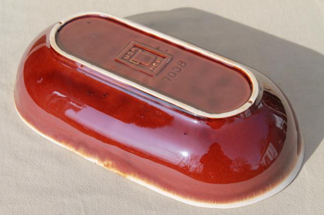 photo of vintage brown drip glaze pottery divided bowl, vegetable serving dish Mt. Clemens #5