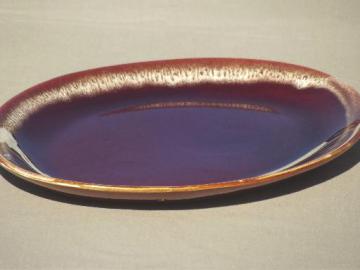 catalog photo of vintage brown drip glaze pottery meat platter or sandwich plate