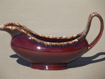 catalog photo of vintage brown drip pottery gravy boat pitcher, Hull Oven Proof stoneware 